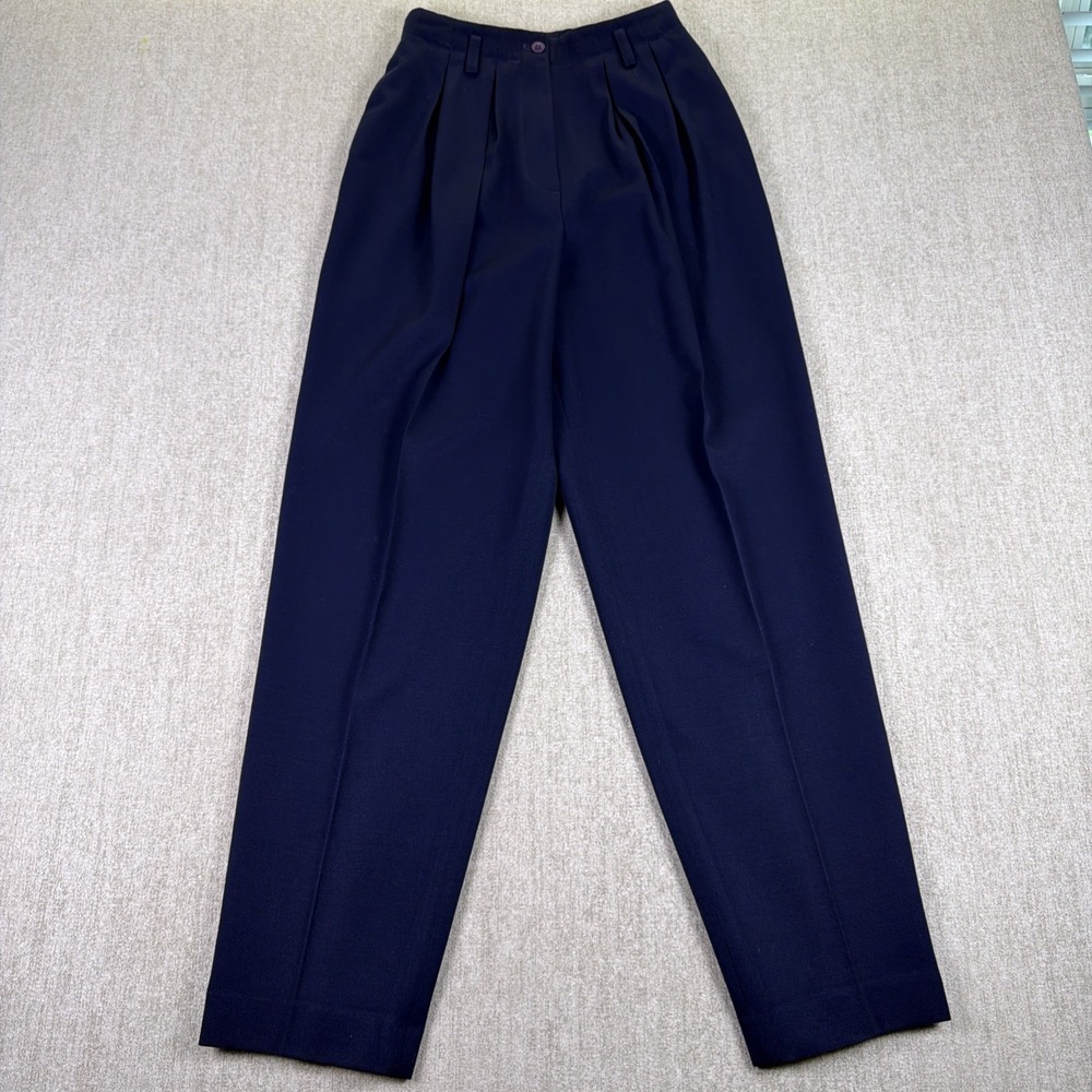 VTG Paul Stanley 90s Wool Trousers Women 4 Navy Blue Pleated High Waist Pants